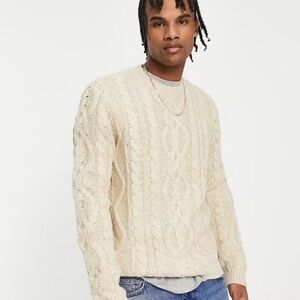 A&F Cream Knit Wool Blend Crewneck Jumper Large